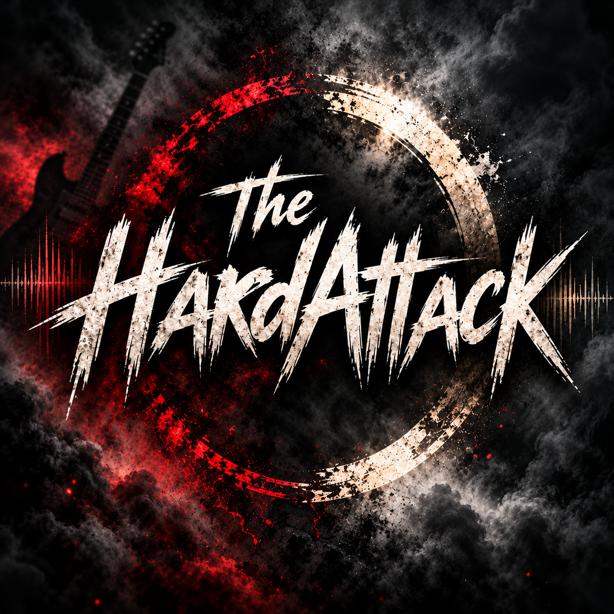 The HardAttack eclipse emblem with red and ivory lettering against a dark textured background